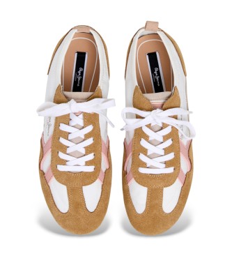 Pepe Jeans Sneakers Noa Sporty in pelle marrone e bianca
