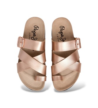 Pepe Jeans Różowe skórzane sandały Oban Twist