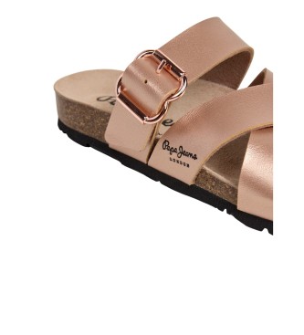 Pepe Jeans Różowe skórzane sandały Oban Twist