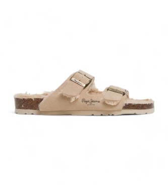 Pepe Jeans Beige sude sandalen met dubbele gesp