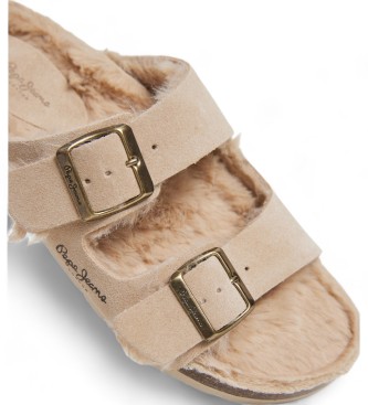 Pepe Jeans Beige sude sandalen met dubbele gesp