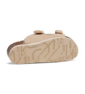 Pepe Jeans Beige sude sandalen met dubbele gesp