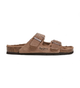 Pepe Jeans Sandlias castanhas de camura com fivela dupla