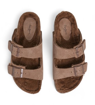 Pepe Jeans Sandali in camoscio marrone con doppia fibbia