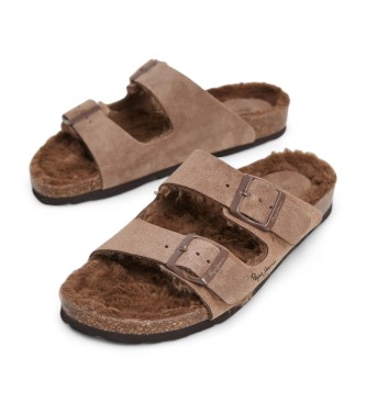 Pepe Jeans Braune Wildleder-Sandalen mit doppelter Schnalle