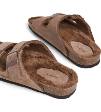 Pepe Jeans Braune Wildleder-Sandalen mit doppelter Schnalle