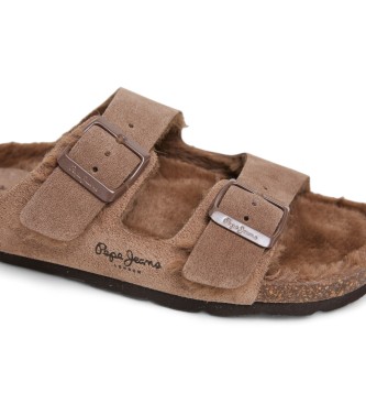 Pepe Jeans Sandalias de ante doble hebilla marrn