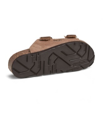 Pepe Jeans Braune Wildleder-Sandalen mit doppelter Schnalle