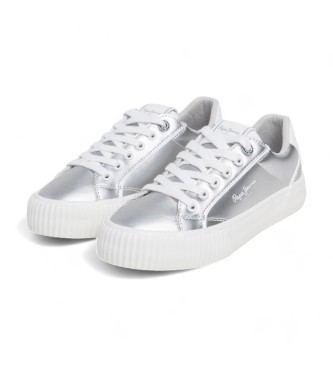 Pepe Jeans Silberne Metallic-Plateau-Turnschuhe