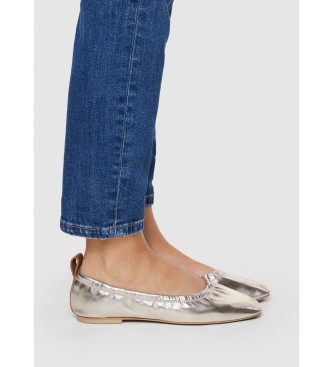 Pepe Jeans Poppy Logo srebrne usnjene balerinke