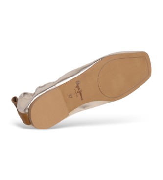 Pepe Jeans Poppy Logo srebrne usnjene balerinke