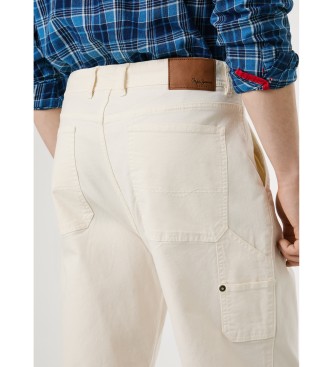 Pepe Jeans Pantalon de charpentier dcontract  jambe large blanc cass