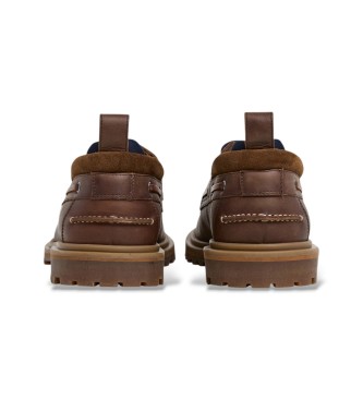 Pepe Jeans Rjavi usnjeni čevlji Rob Deck