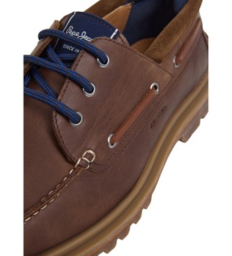 Pepe Jeans Rjavi usnjeni čevlji Rob Deck