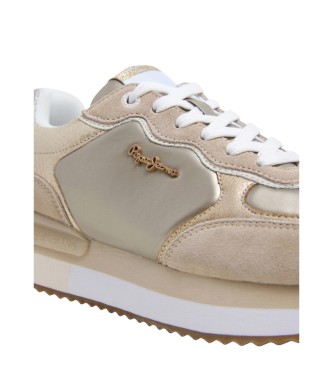 Pepe Jeans Zapatillas de piel Rusper Shine beige, dorado