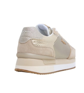 Pepe Jeans Zapatillas de piel Rusper Shine beige, dorado