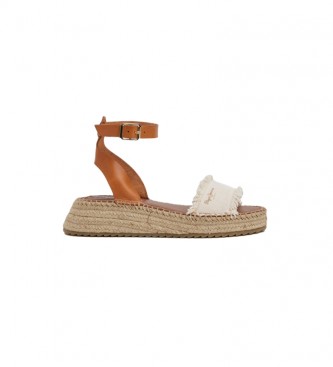 Pepe Jeans Kate Fabric Wedge leather sandals white
