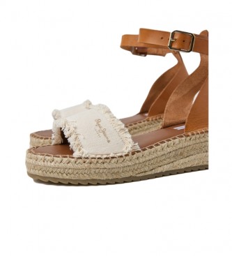 Pepe Jeans Kate Fabric Wedge leather sandals white