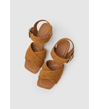 Pepe Jeans Sandales en cuir Chamois Altea Basic brown -Hauteur du talon 6cm
