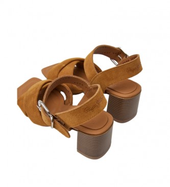 Pepe Jeans Leren sandalen Chamois Altea Basic bruin -Helphoogte 6cm