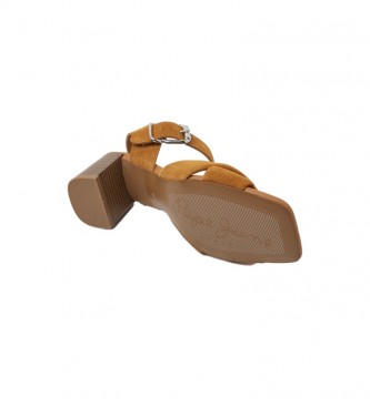 Pepe Jeans Leren sandalen Chamois Altea Basic bruin -Helphoogte 6cm