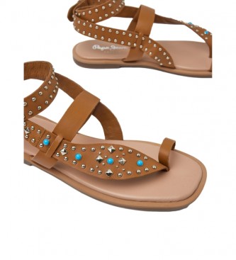 Pepe Jeans Sandalias de Piel Irma Ethnic marrn