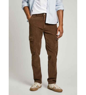 Pepe Jeans Pantaloni cargo slim in velluto a coste marroni