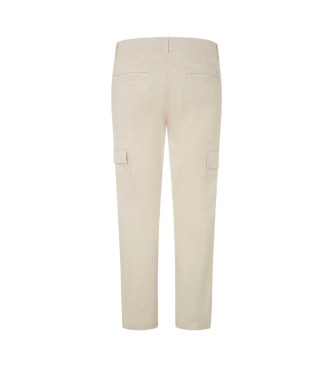 Pepe Jeans Pantalon slim en popeline cargo Off White Ecru