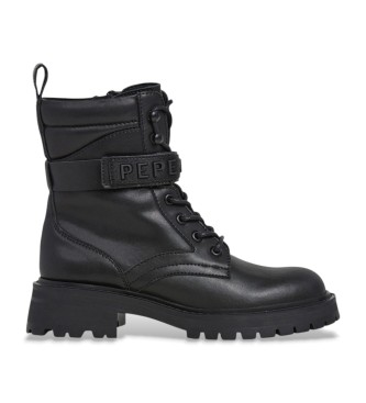 Pepe Jeans Stivaletti Stacy Snap in pelle nera