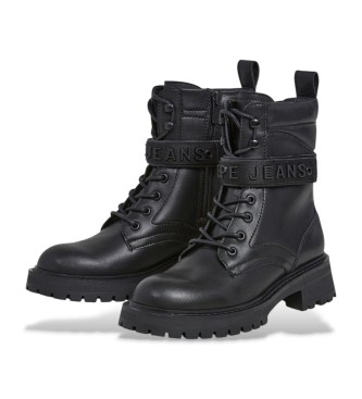 Pepe Jeans Stivaletti Stacy Snap in pelle nera