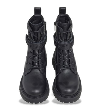 Pepe Jeans Stivaletti Stacy Snap in pelle nera