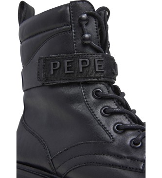 Pepe Jeans Stivaletti Stacy Snap in pelle nera
