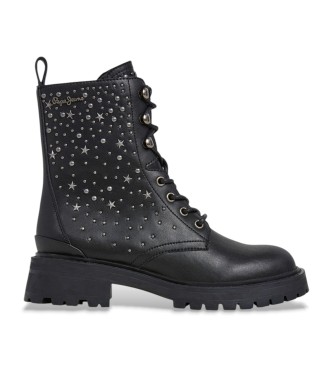 Pepe Jeans Stivaletti Stacy Studs in pelle nera 