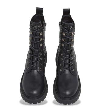 Pepe Jeans Stivaletti Stacy Studs in pelle nera 