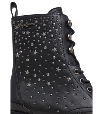 Pepe Jeans Stivaletti Stacy Studs in pelle nera 