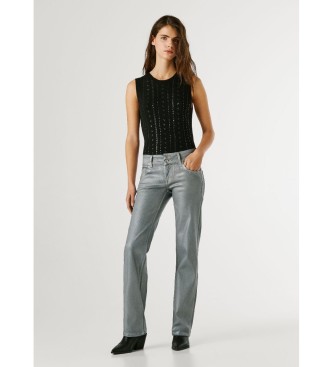 Pepe Jeans Pantal�n Straight Venus metallic plateado azulado