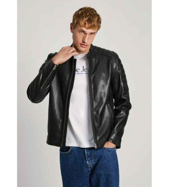 Pepe Jeans Travis bikerjakke i lder, sort