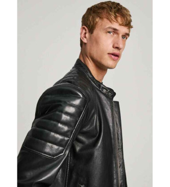 Pepe Jeans Giacca biker in pelle Travis nera