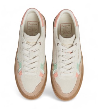 Pepe Jeans Travis Retro off-white leather trainers