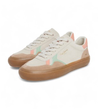 Pepe Jeans Travis Retro off-white leather trainers