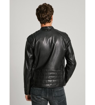 Pepe Jeans Giacca biker in pelle Tristan nera