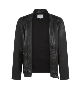 Pepe Jeans Giacca biker in pelle Tristan nera