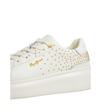 Pepe Jeans Białe skórzane buty sportowe Yara Sweet