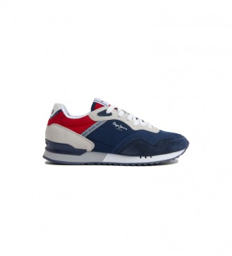 Pepe Jeans London One navy combination leather trainers