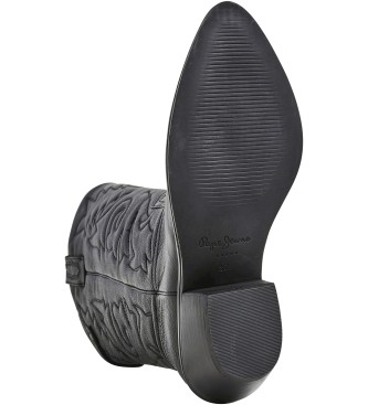 Pepe Jeans April Bass usnjeni škornji črne barve -Višina pete 5 cm