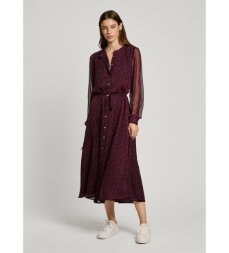 Pepe Jeans Vestido Britt midi cor de vinho