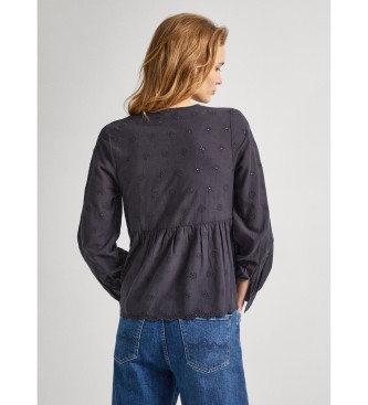 Pepe Jeans Bluza z detajli z odprtinami sive barve