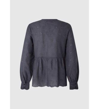 Pepe Jeans Bluza z detajli z odprtinami sive barve