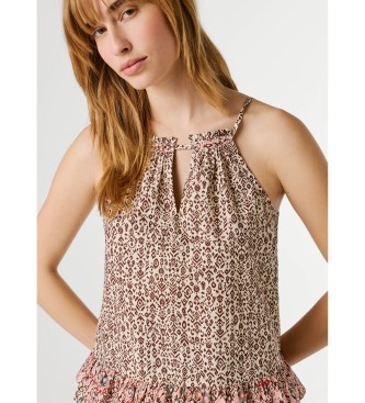 Pepe Jeans Poplin halter neck blouse beige