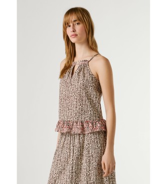 Pepe Jeans Poplin halter neck blouse beige